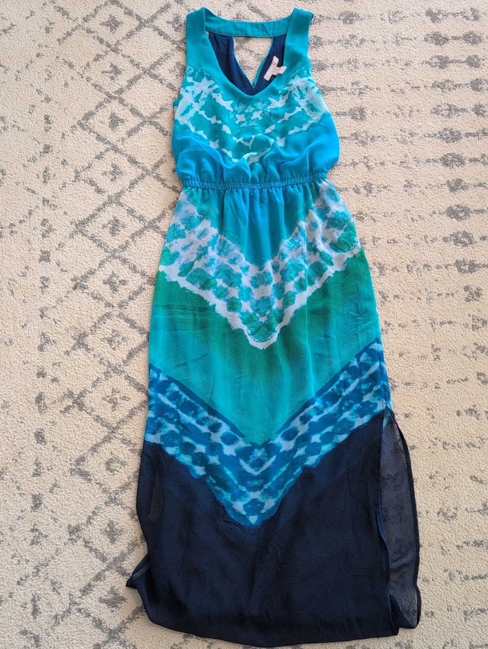 Banana Republic Teal & Navy V-Neck Maxi Dress
